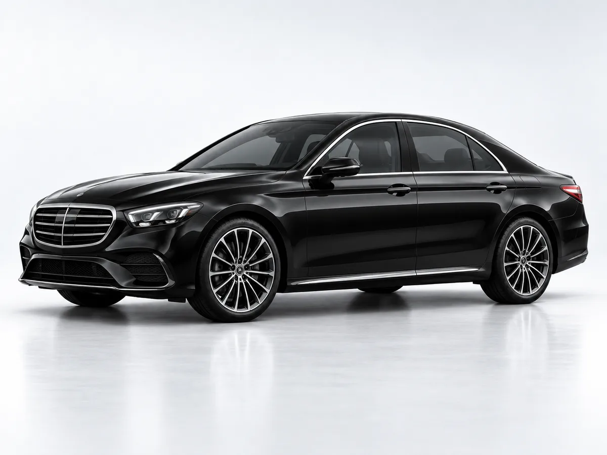 Black Mercedes-Benz E-Class saloon, studio view
