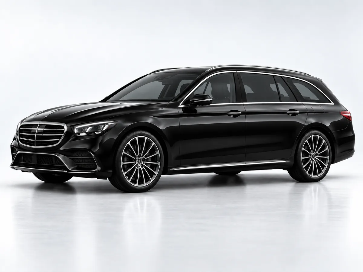 Black Mercedes-Benz E-Class estate, studio view