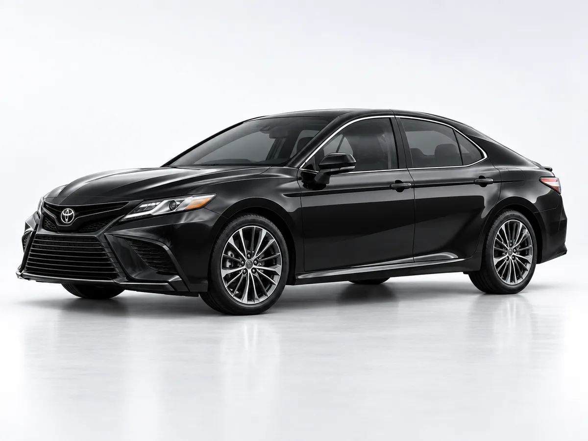 Black Toyota Camry saloon, studio view
